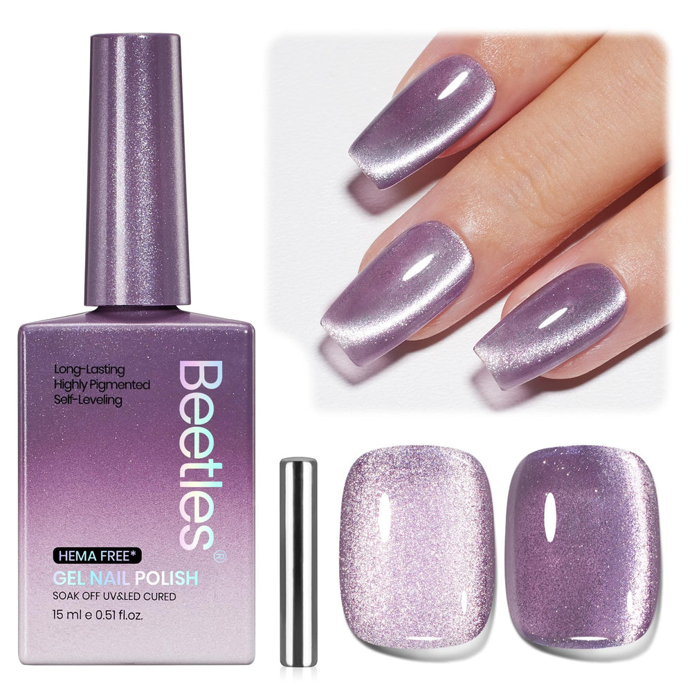 Beetles Twilight Muse purple cat eye bottle closeup reveals magnetic depth.