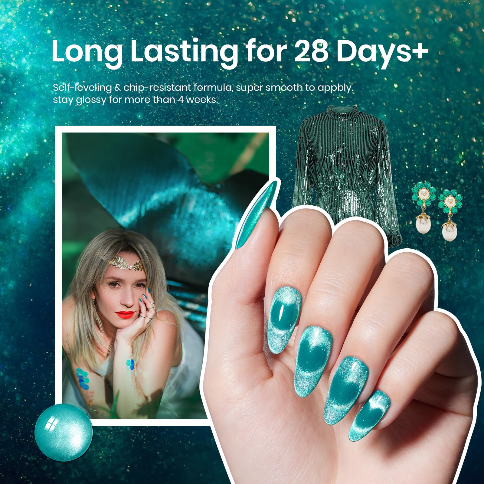 Beetles teal cat eye gel polish cures under UV/LED light.