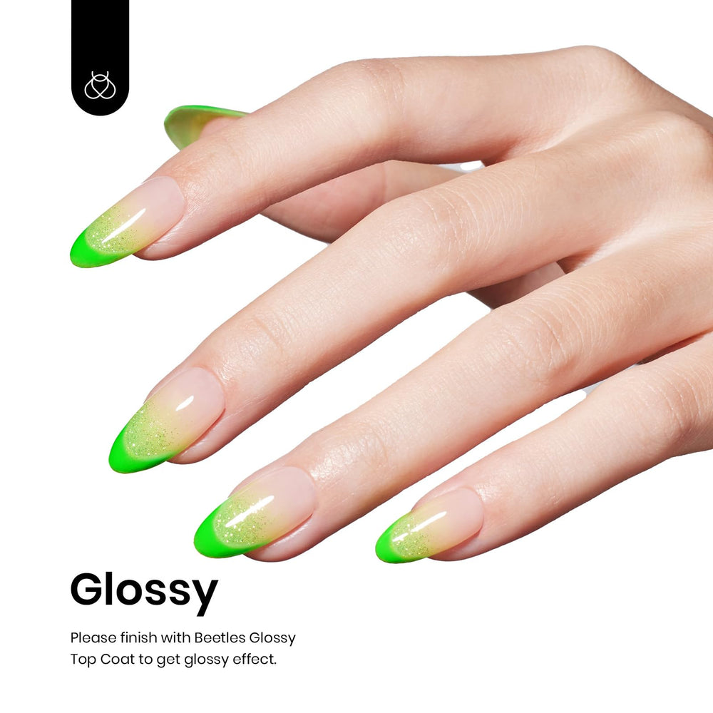 Beetles Valentines Green Gel Nail Polish brush tip demonstrates precise application