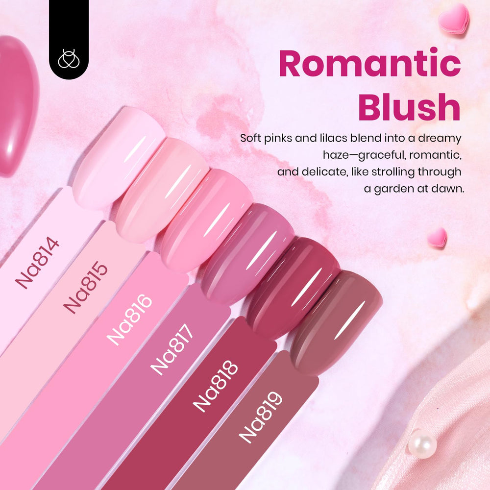 Beetles Valentines pink gel on nails showing glossy long-lasting shine.