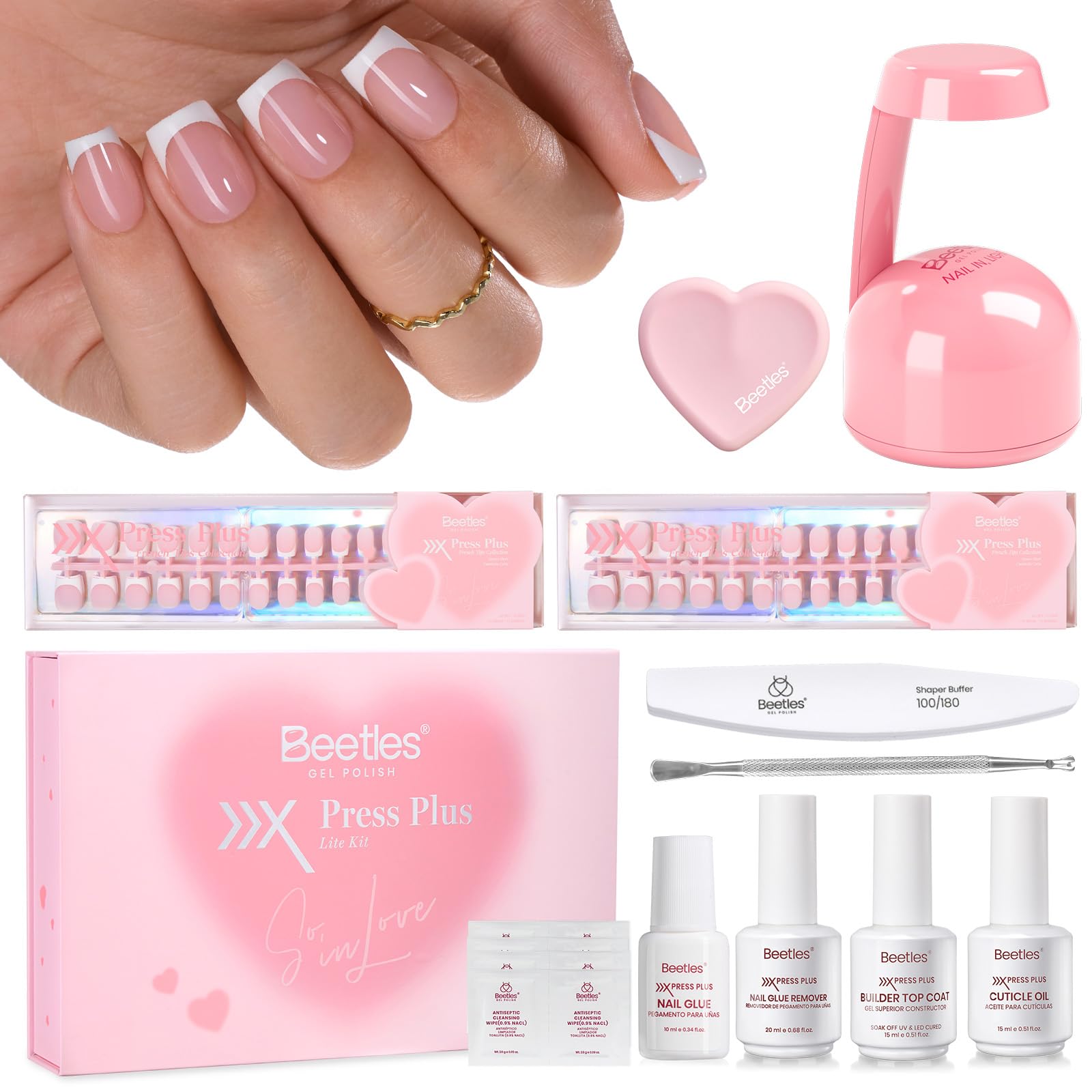 Beetles Valentines press-on nails kit cover for quick at-home manicure setup