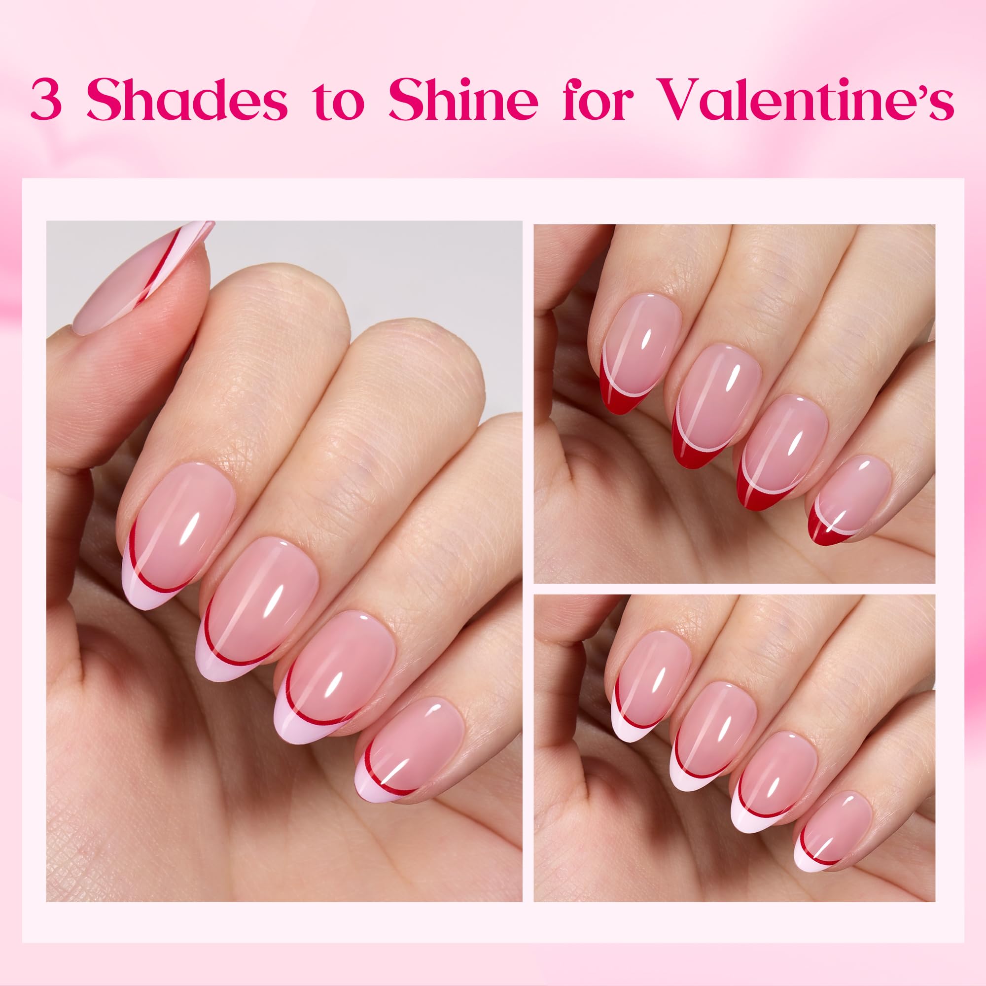 Beetles Valentines three colors almond French tip for quick chic manicure at home