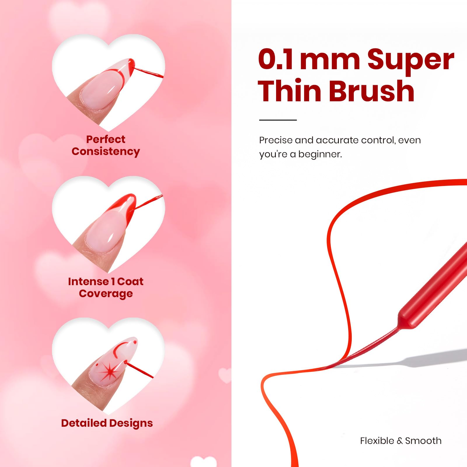 Beetles Valentines Red Gel Liner French line application for thin tip