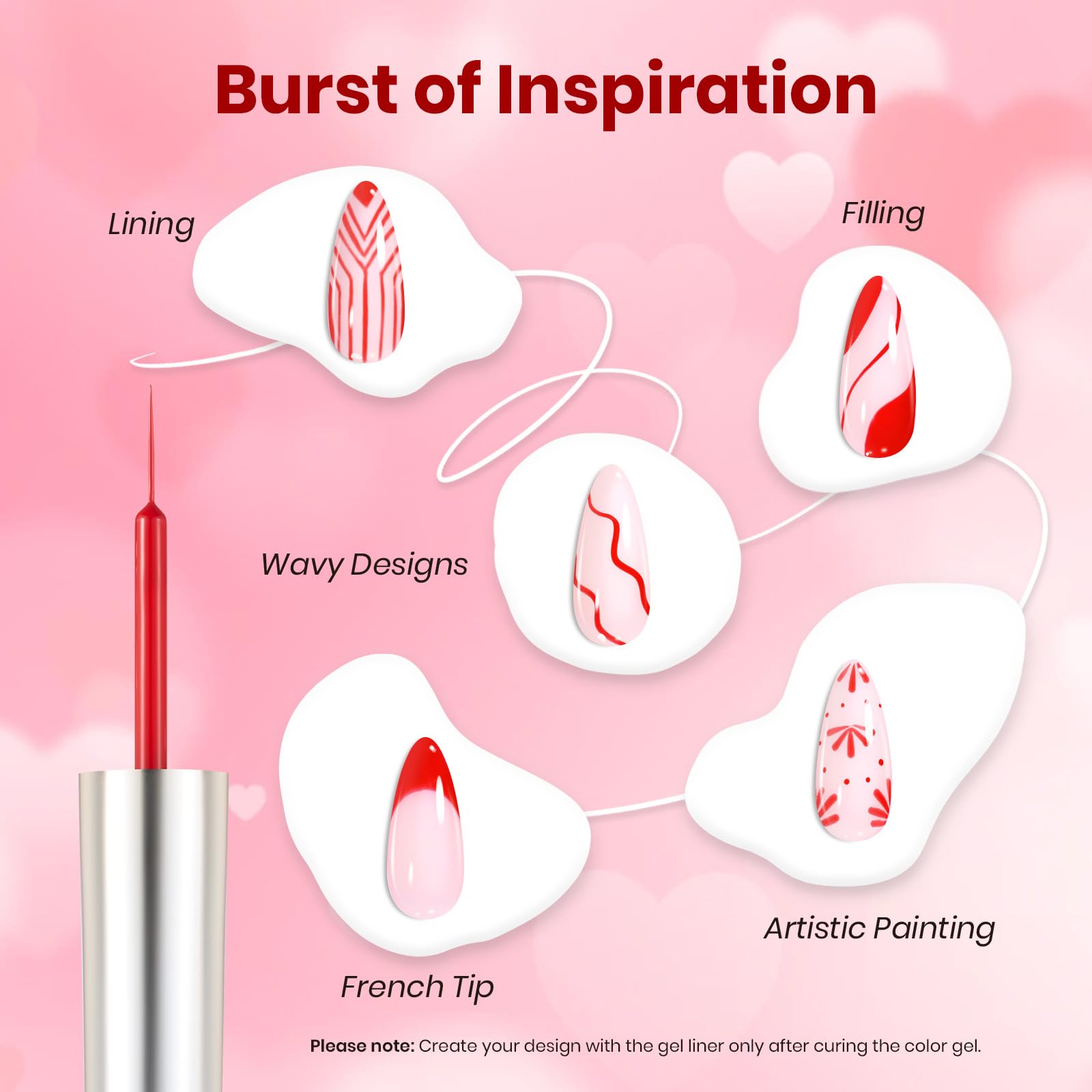 Beetles Valentines Red Gel Liner at-home nail DIY for florals and swirls