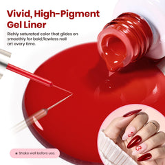 Beetles Valentines Red Gel Liner swirl art on nails for abstract design