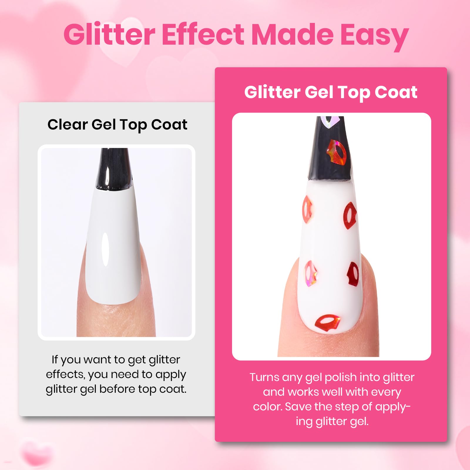 Beetles glitter top coat over various base colors for versatile looks