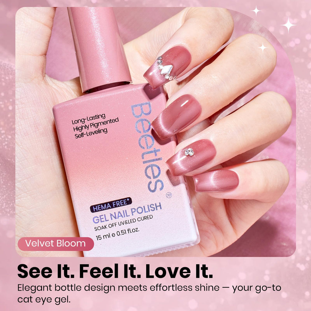 Beetles Velvet Bloom gel polish glassy translucent finish on nails