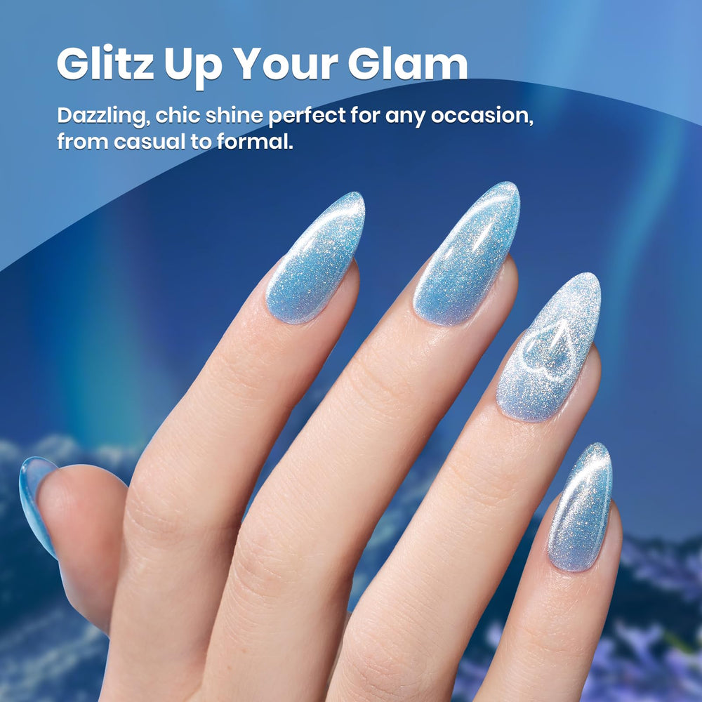 Beetles Velvet Gel Finish close-up reveals shimmering blue texture.