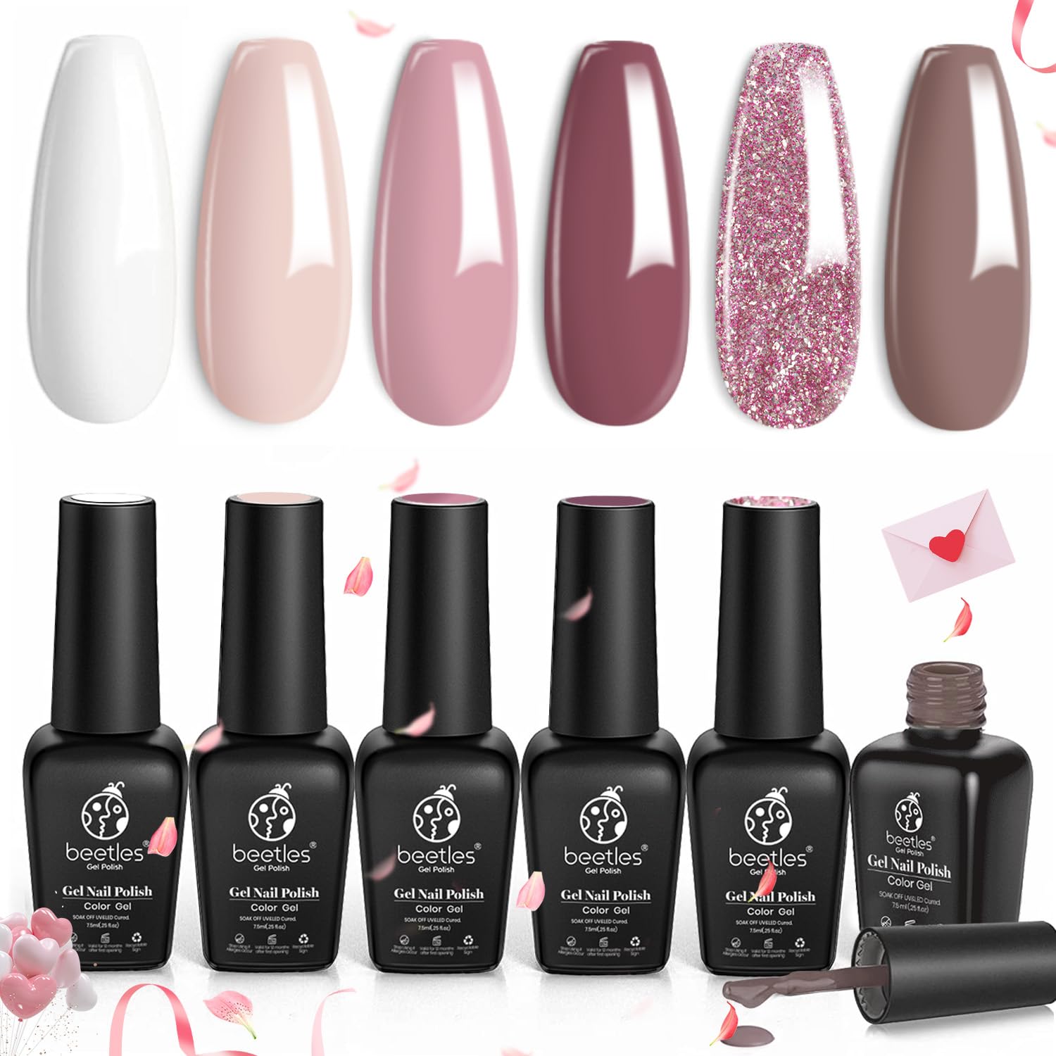 Beetles Wedding color swatch showing six shades for bridal nails