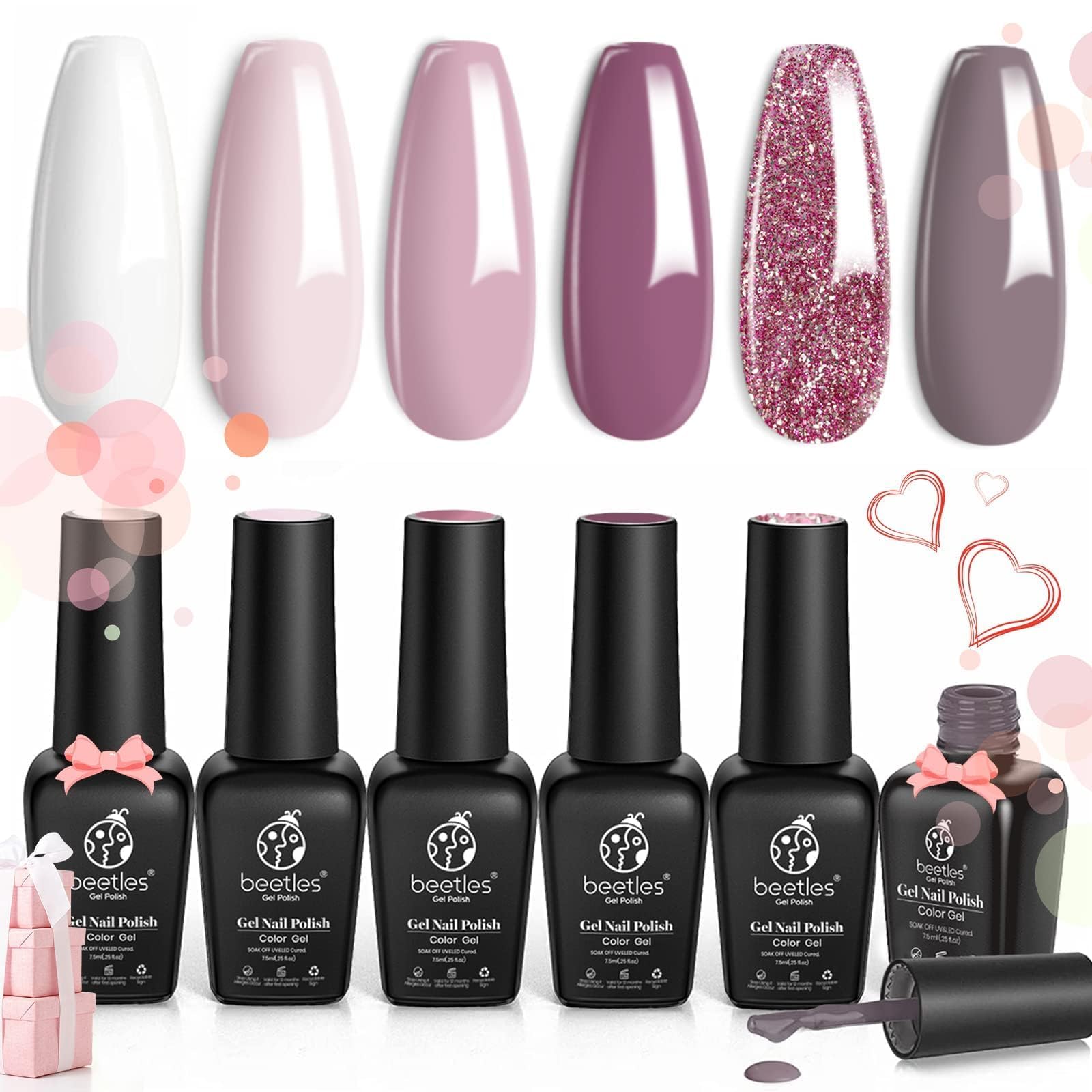 Beetles Wedding flat lay of six colors in a sleek arrangement