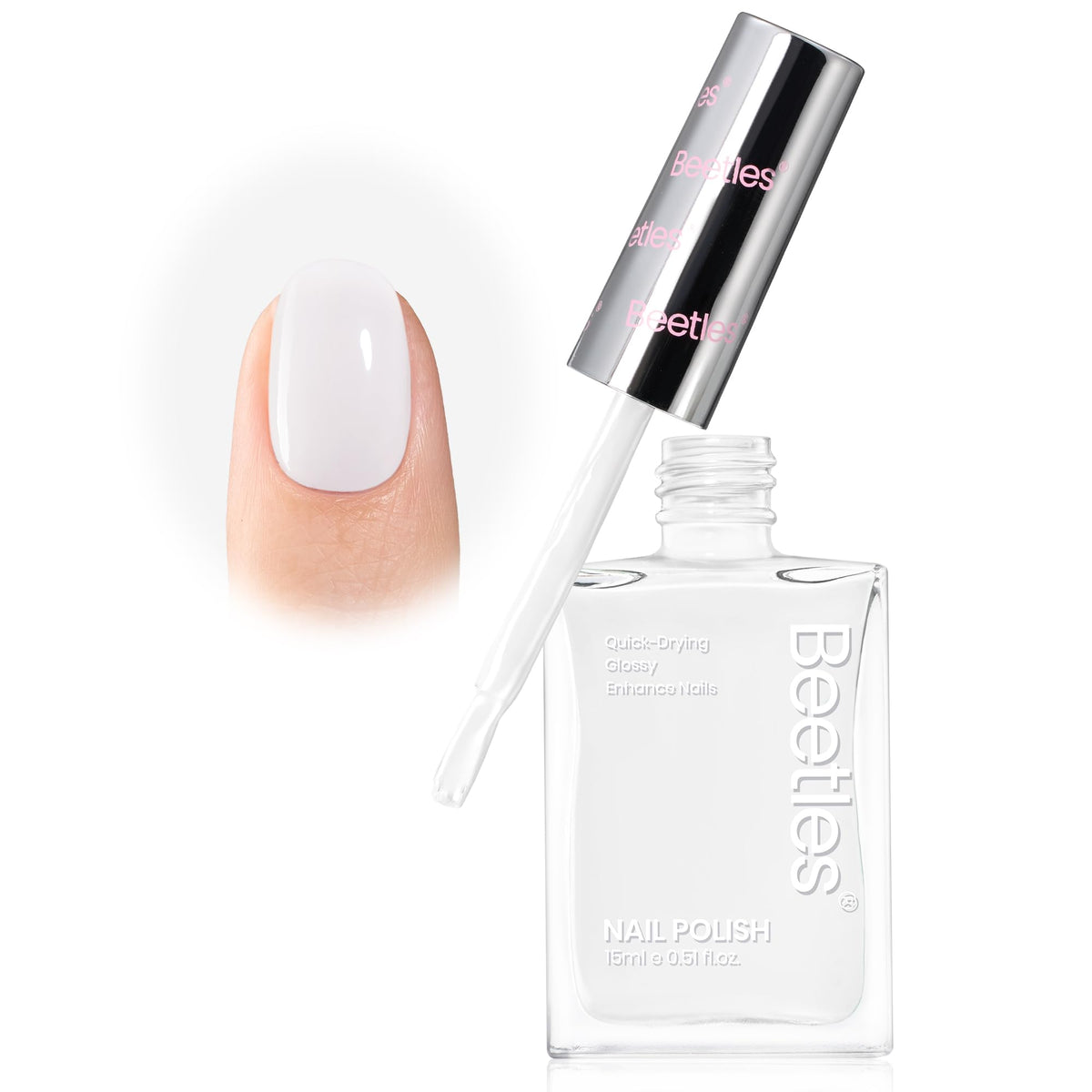Beetles White Fantasy nail polish bottle with a glossy quick-dry finish for effortless chic
