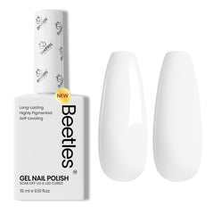 Beetles White Gel Nail Polish bottle with pure white glossy finish for pristine manicures.
