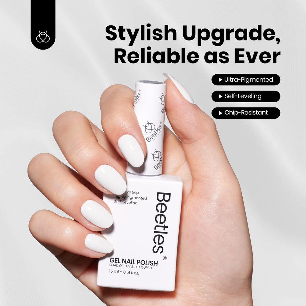 Beetles White Gel Nail Polish swatches displaying the clean white shade and finish.