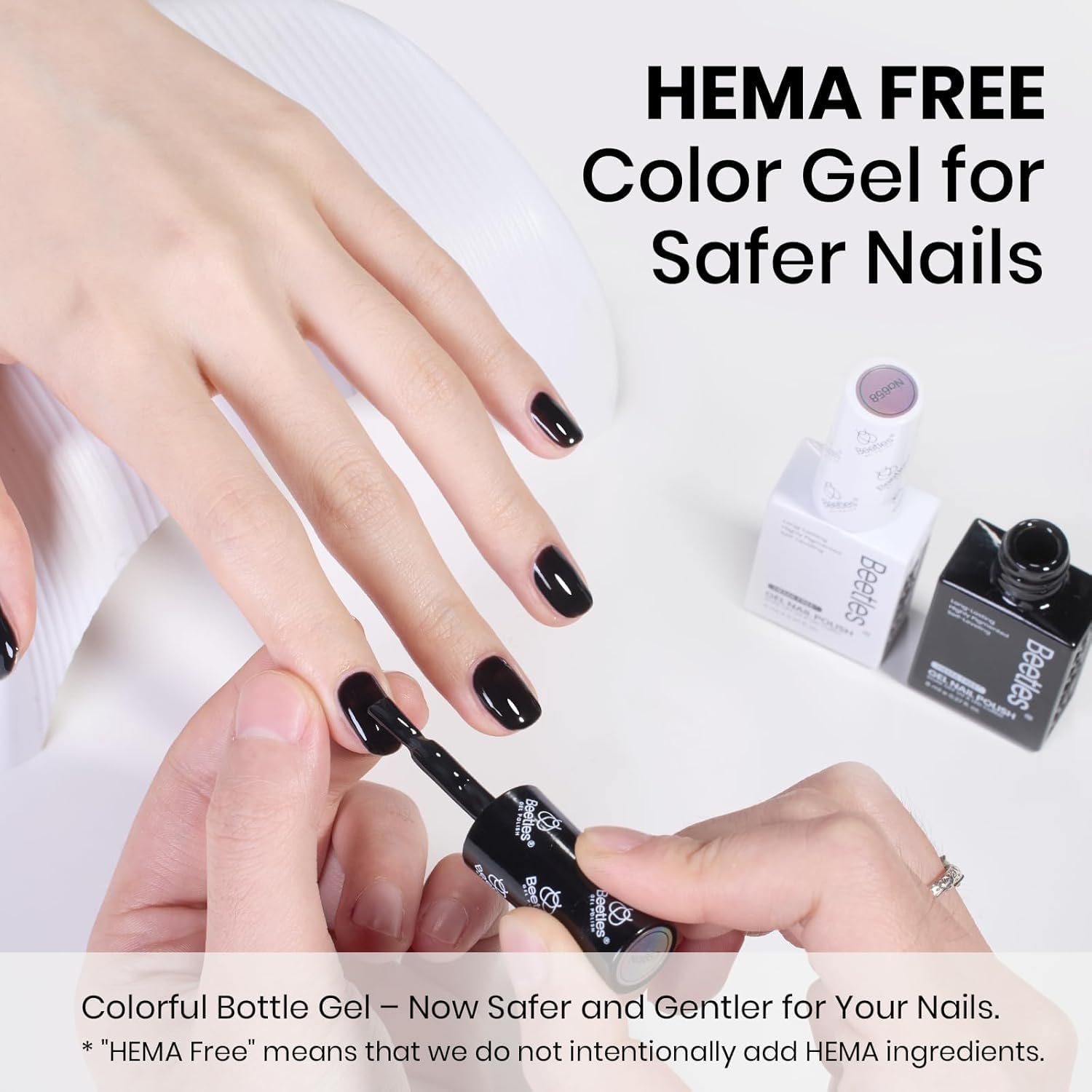 Beetles White gel polish bottle shown for clean, high-coverage white shade.