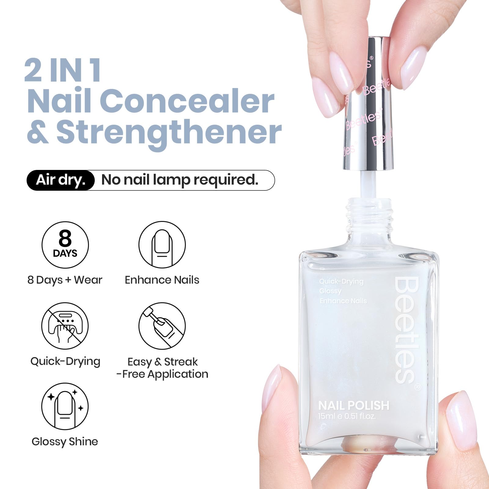 Beetles White Nail Polish brush application demonstrates smooth one-coat coverage.