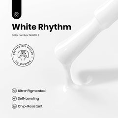 Beetles White Rhythm swatch on nails for clean white look.