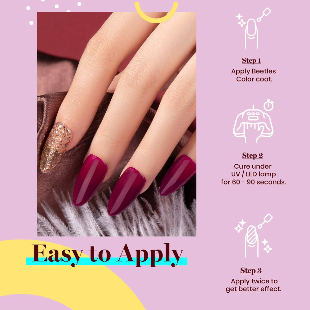 Beetles Gel Polish bottle applying brush stroke demonstrates smooth, even color