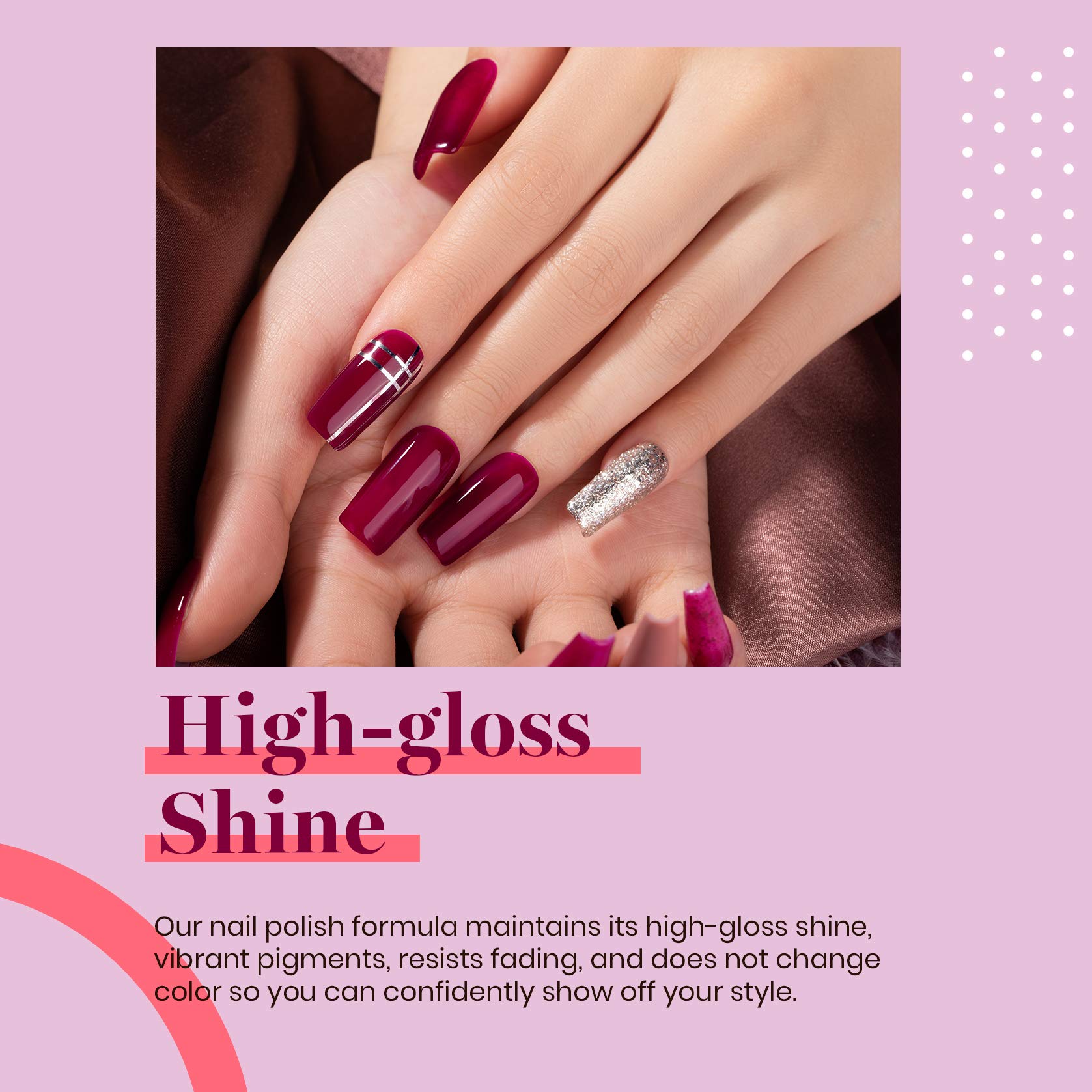 Beetles Wine Red Gel Polish applied on nail shows a glossy, long-lasting shine