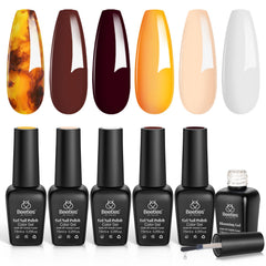 Beetles Amber Attraction winter gel polish set in brown tones, ideal for chic neutrals.