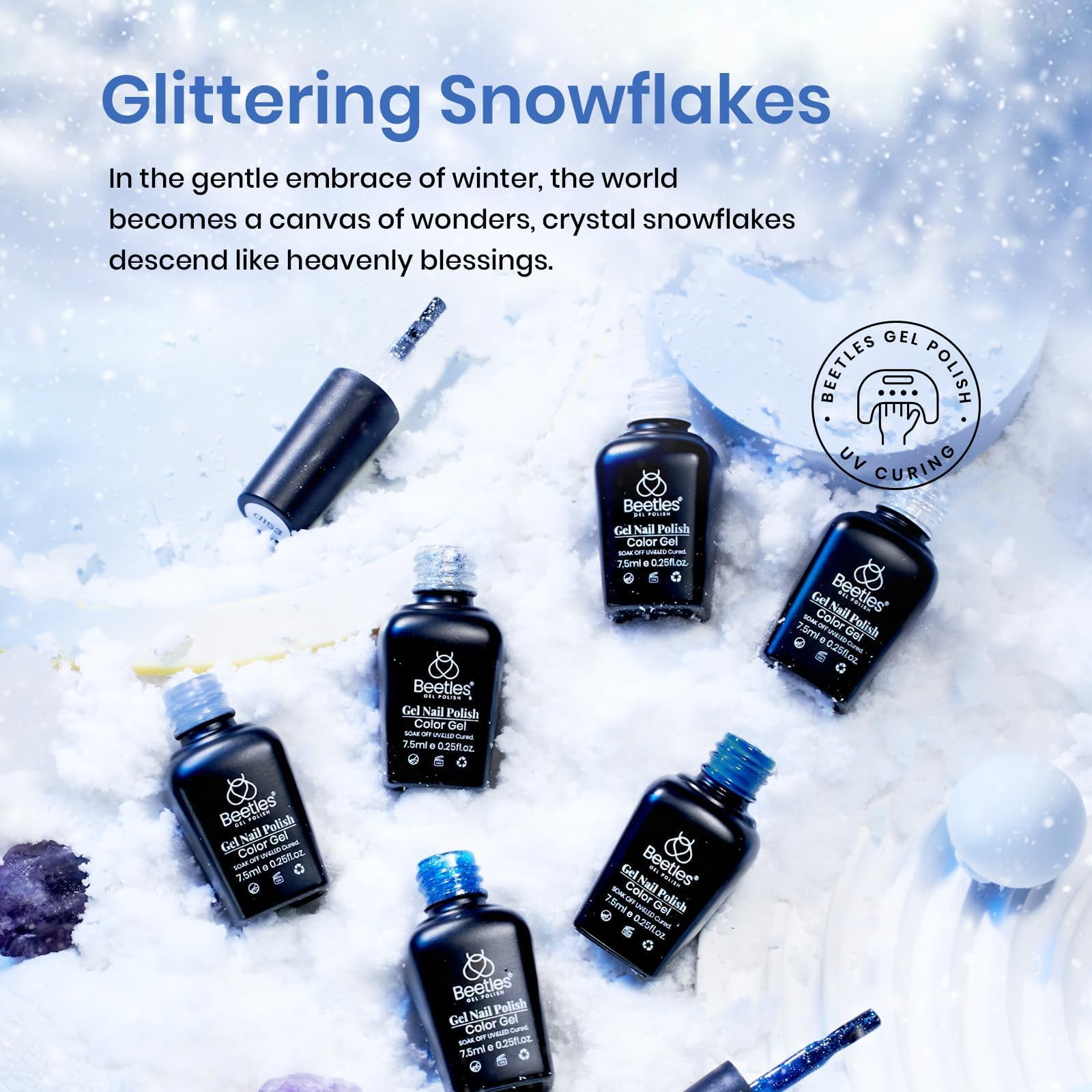 Beetles Glitter Silver gel polish for sparkling winter nails and holiday looks.