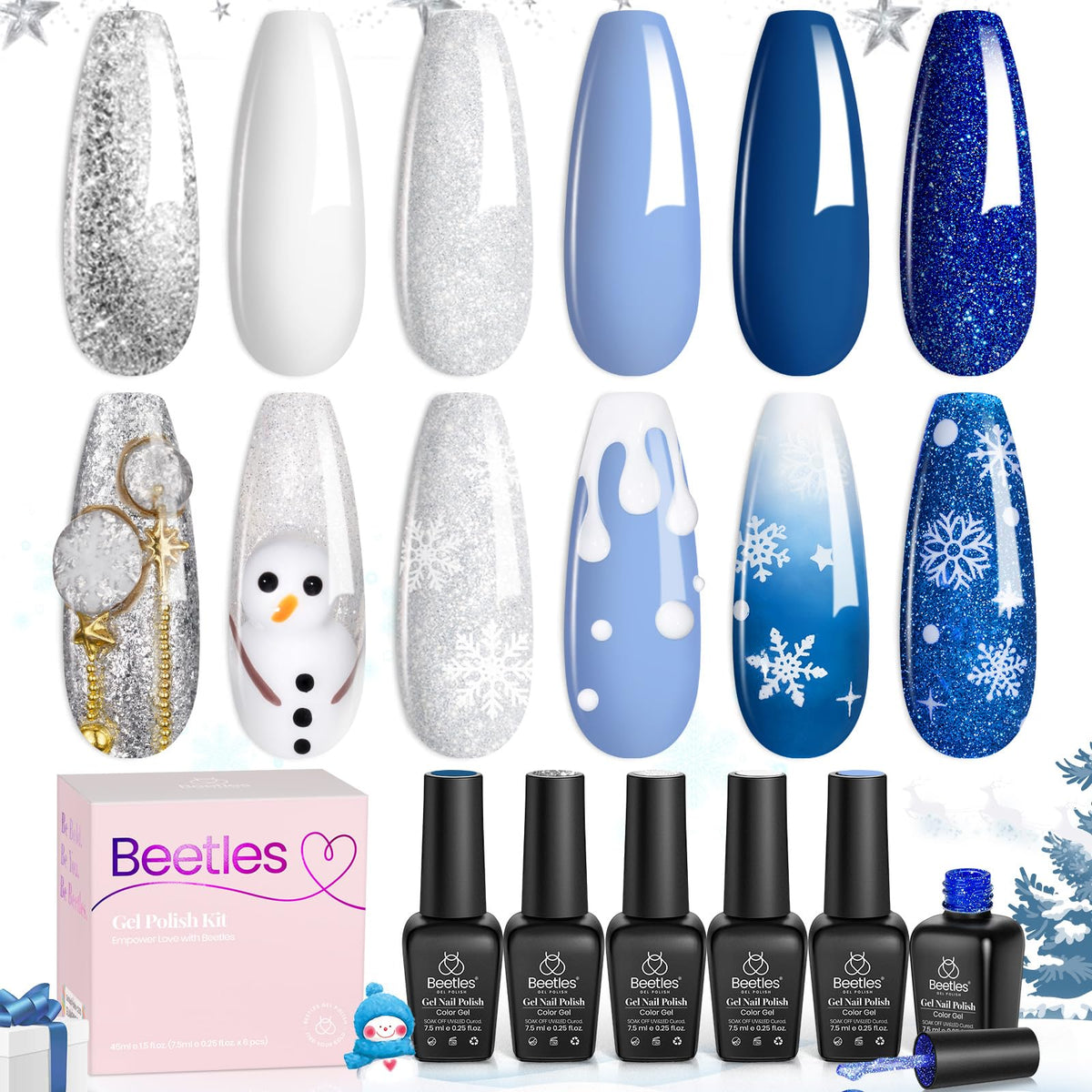 Beetles Winter Gel Polish Set Snow White for at-home manicure and festive nails.