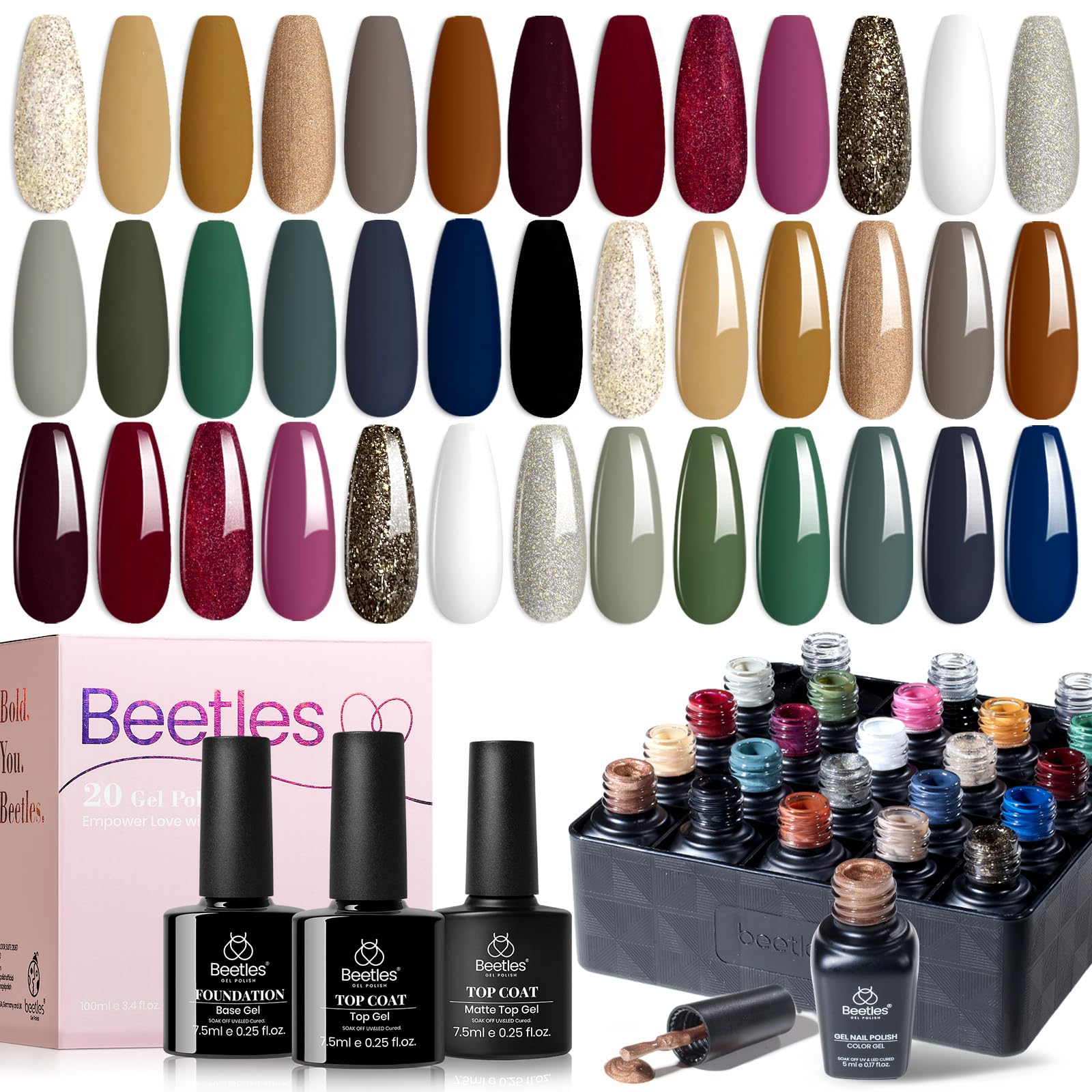 Beetles Winter Sonata 20-color palette for versatile fall nails with earthy tones.
