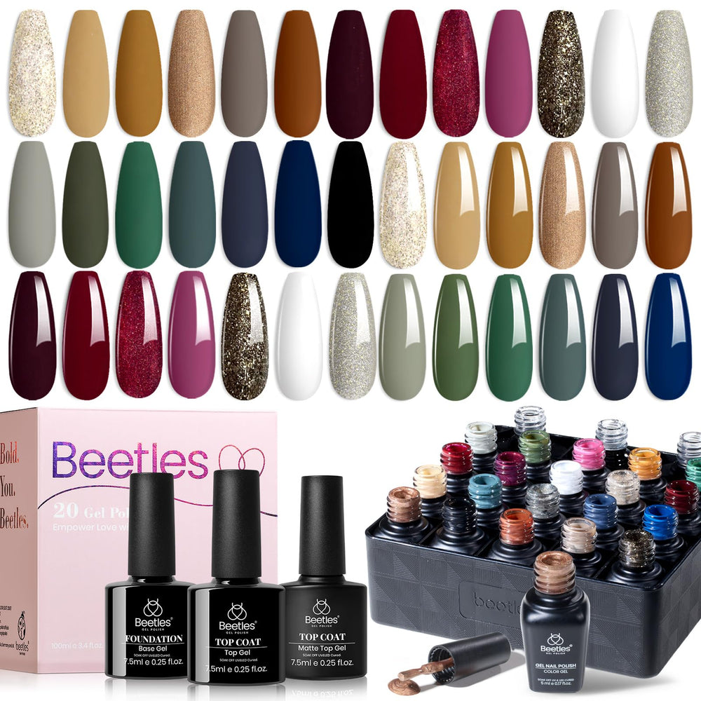 Beetles Winter Sonata 20-color palette for versatile fall nails with earthy tones.