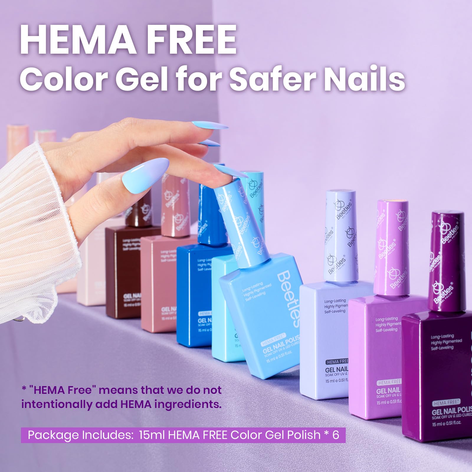 Beetles Wisteria Whisper collection bottles on display for a pastel manicure.
