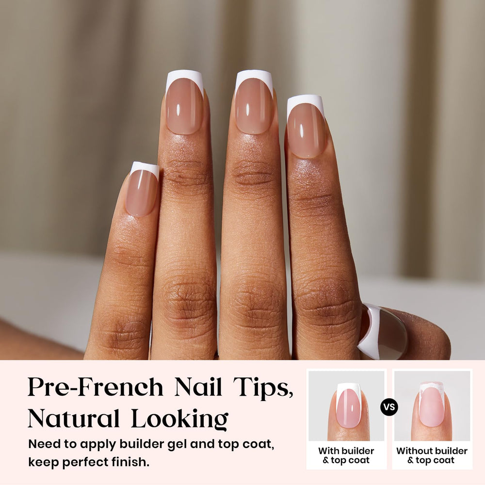 Beetles X Press Plus Brown short square tips on display, ideal for quick at-home manicure