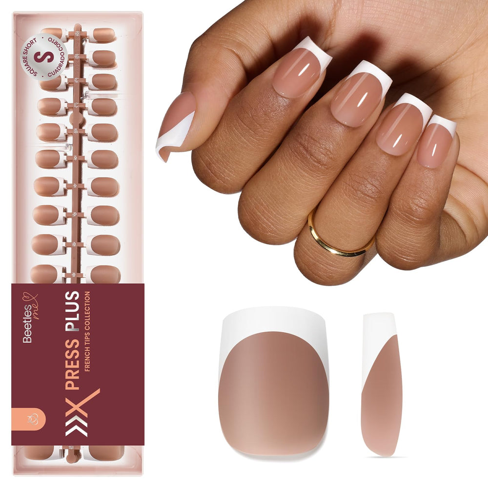 Beetles X Press Plus Caramel French tips close-up, salon-quality finish at home