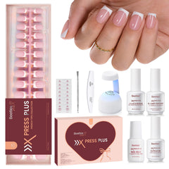 Beetles X Press Plus French tips short square nails ready for quick at-home manicure