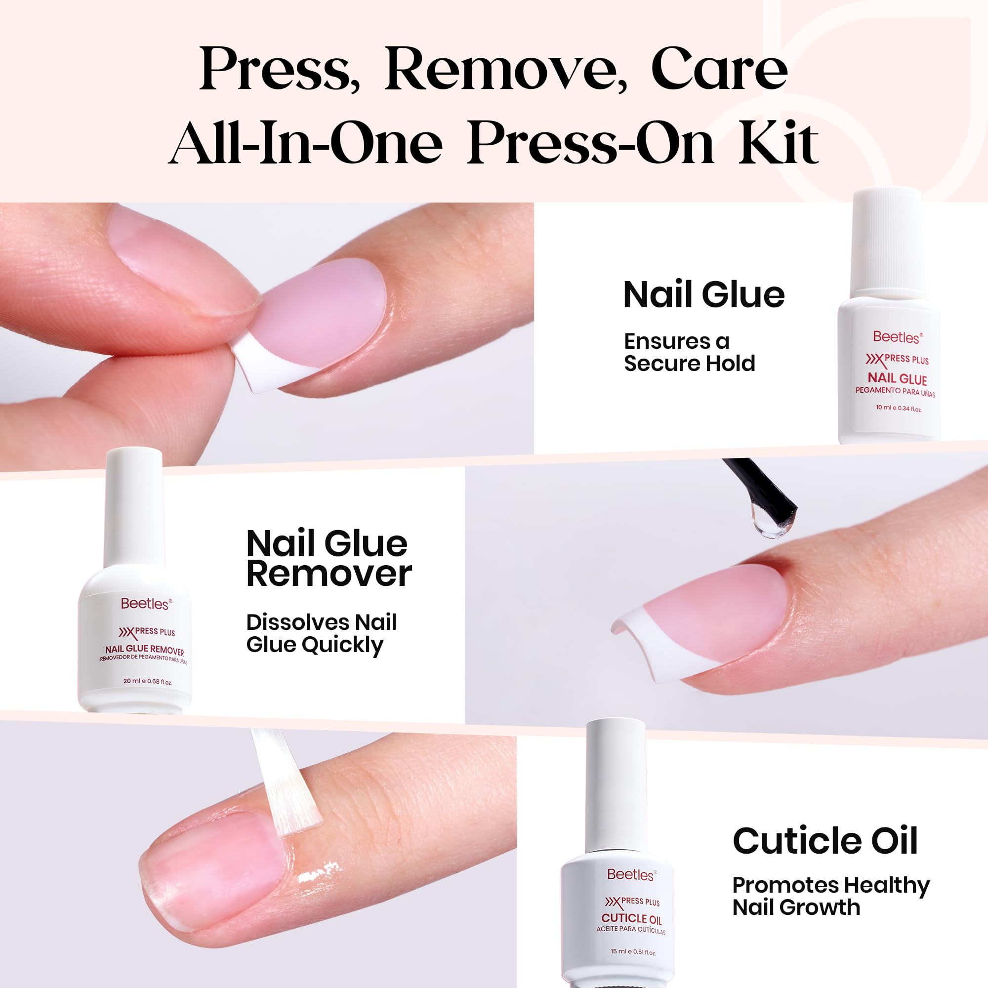 Beetles X Press Plus On Nails Rose French nails on hand show at home manicure