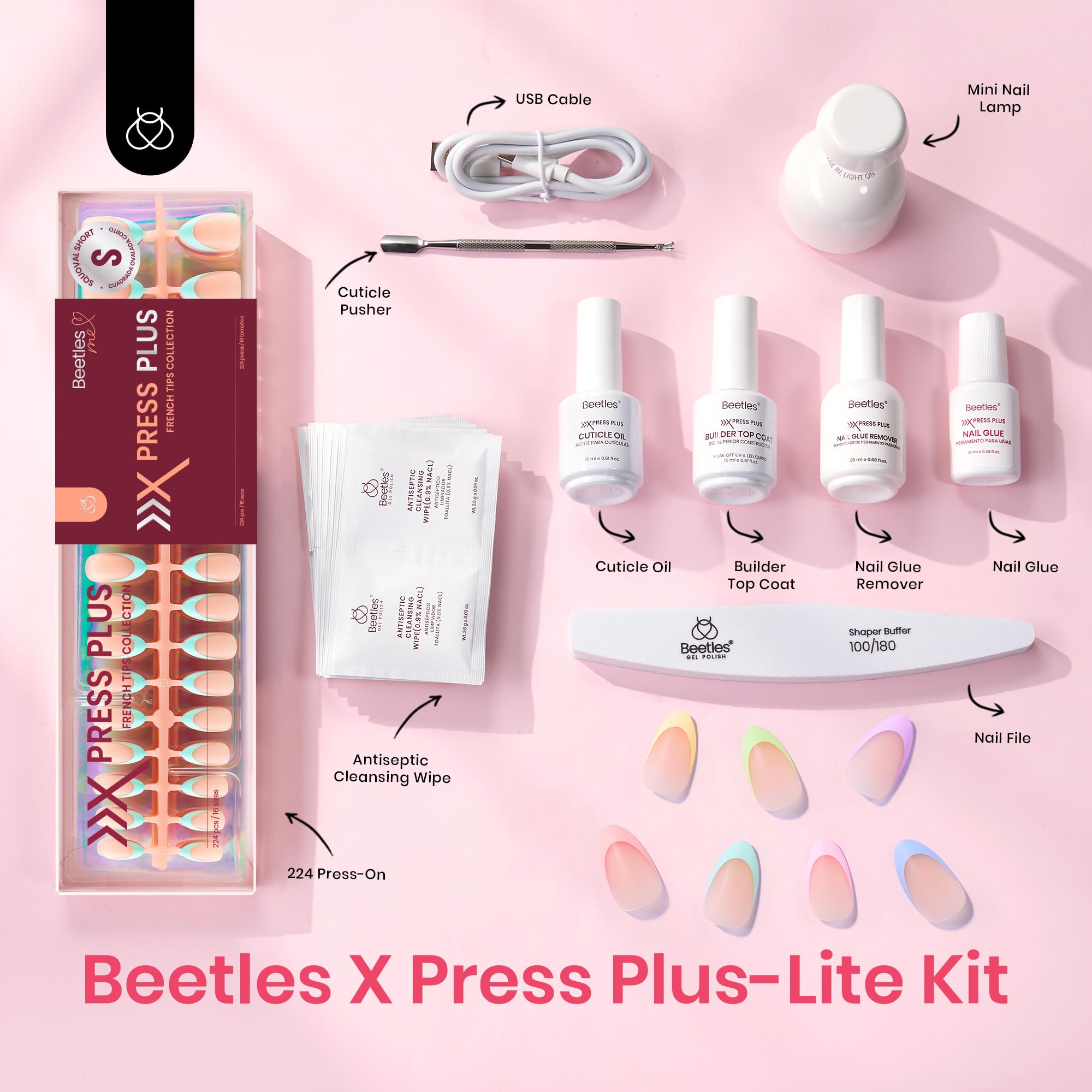 Beetles X Press Plus pre‑applied primer on soft gel tips for easy application