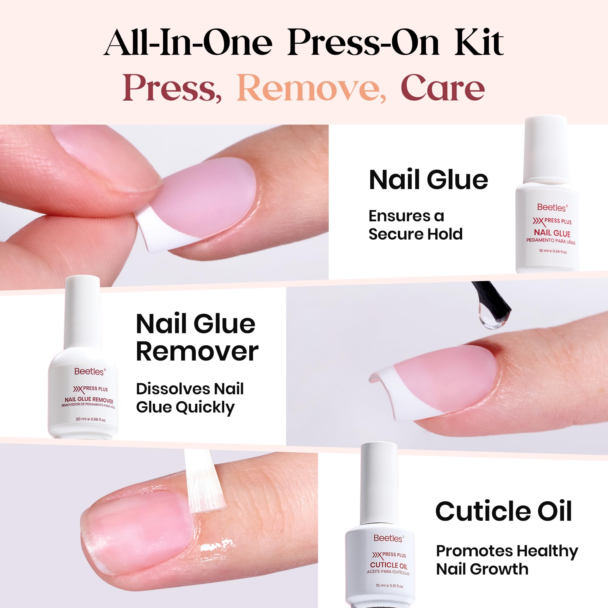 Beetles X Press Plus quick-dry glue secures press-on nails with lasting hold