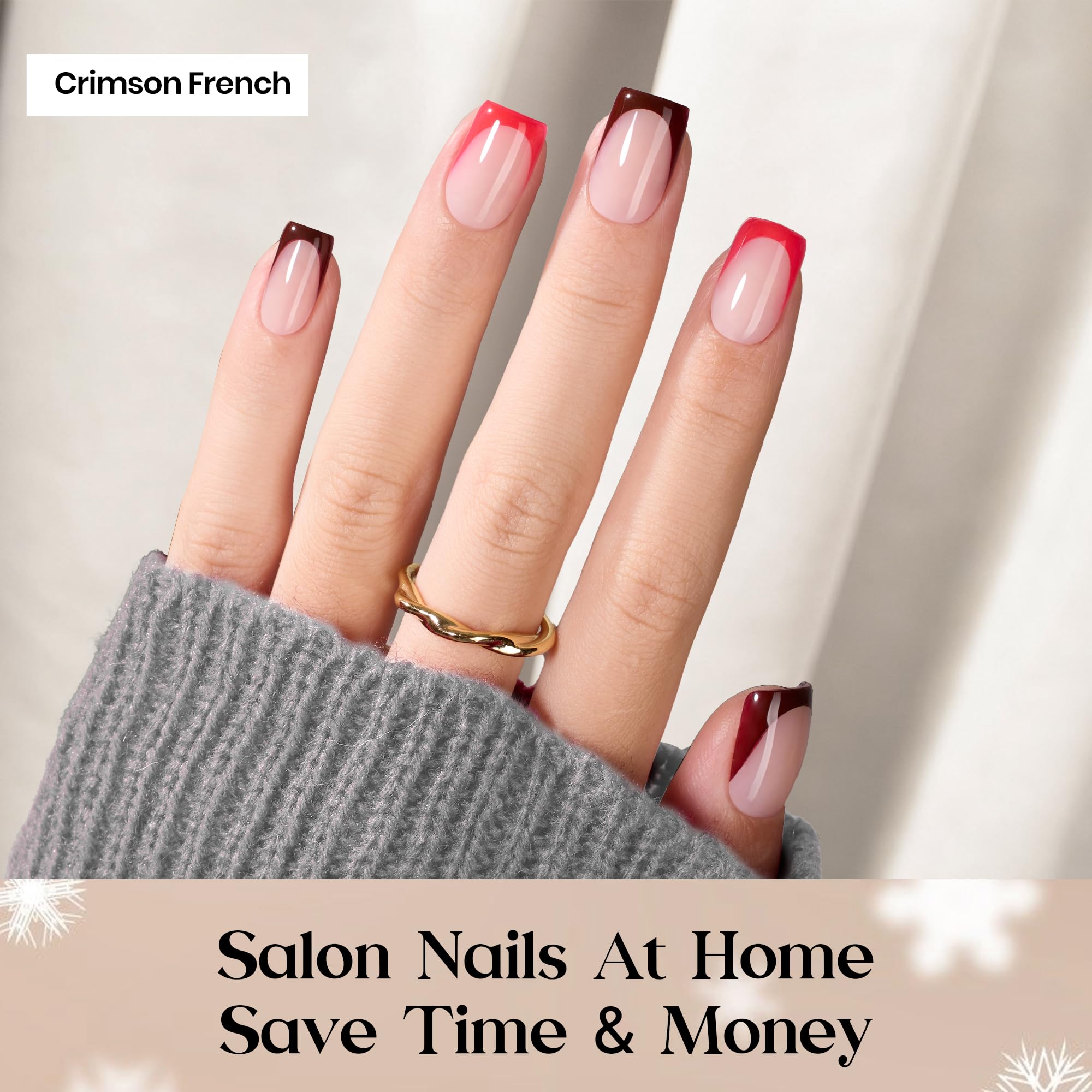 Beetles X Press Red French Tip nails closeup edges highlight durable, salon-like finish.