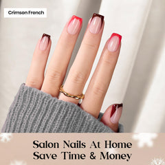 Beetles X Press Red French Tip nails closeup edges highlight durable, salon-like finish.