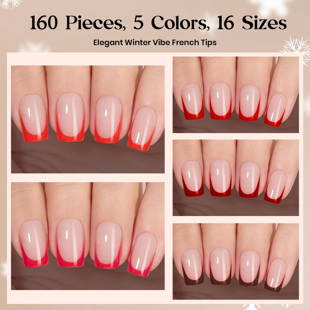Beetles X Press Red French Tip nails flat view shows uniform length and square shape.