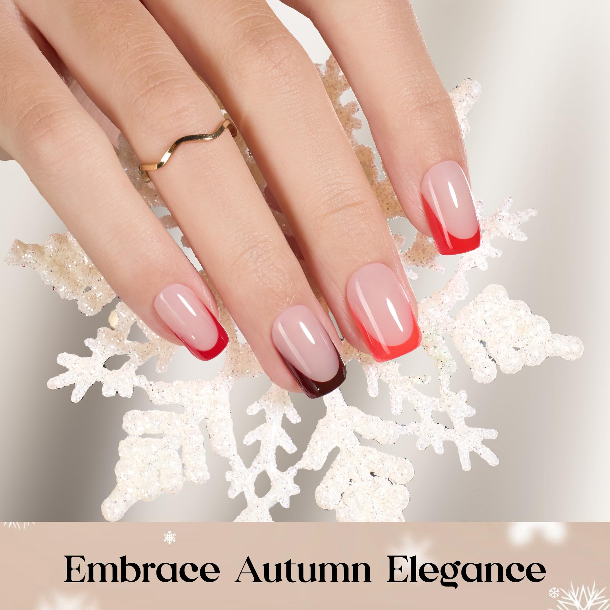 Beetles X Press Red French Tip nails on-hand demonstrate quick, stylish at-home manicure.