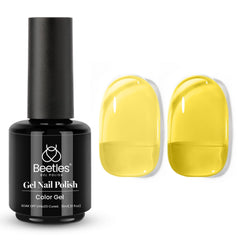 Beetles Yellow Gel Nail Polish bottle, sunny hue with translucent shine
