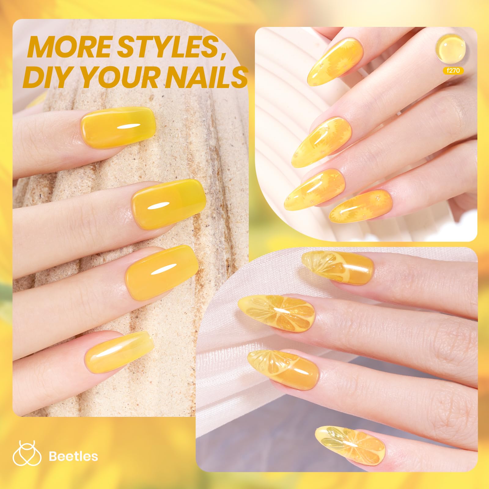 Beetles Yellow Gel Nail Polish UV cure required 60-120 seconds