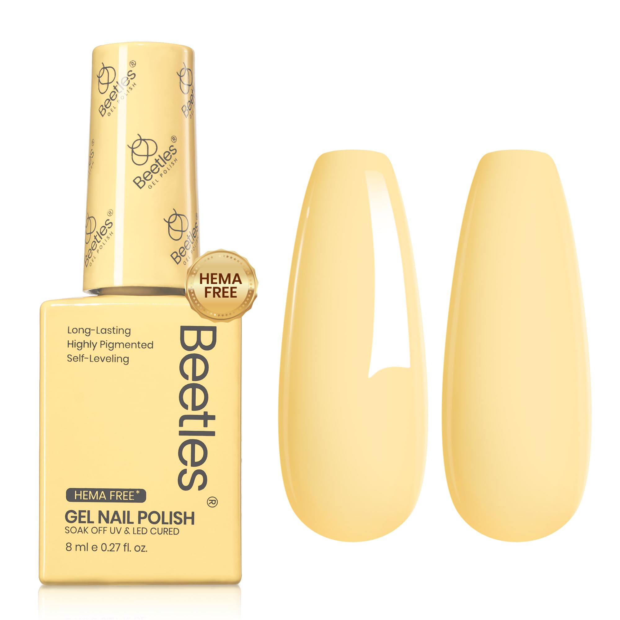 Beetles Butter Time yellow gel polish bottle shows pastel yellow shade, perfect for quick at-home manicures