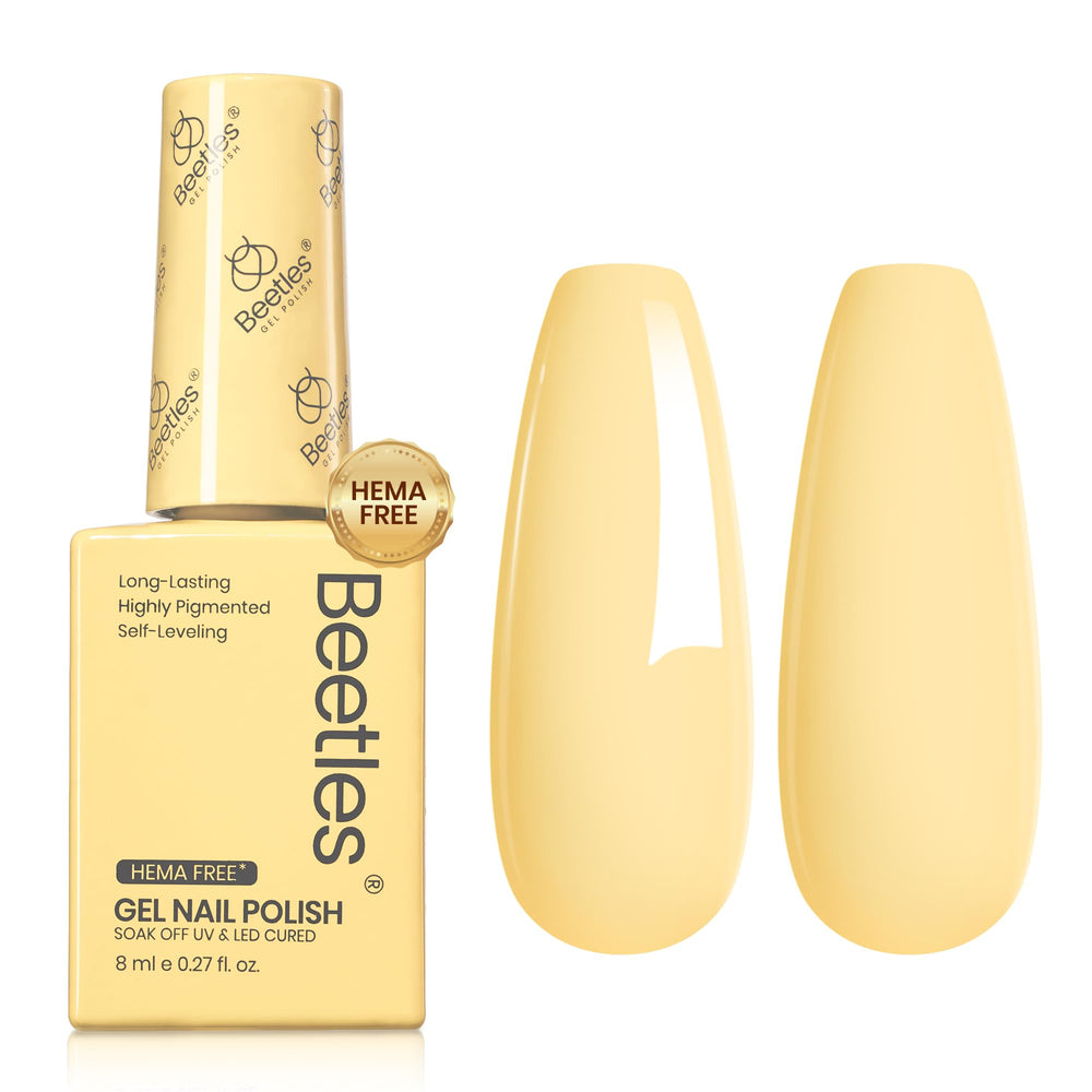 Beetles Butter Time yellow gel polish bottle shows pastel yellow shade, perfect for quick at-home manicures