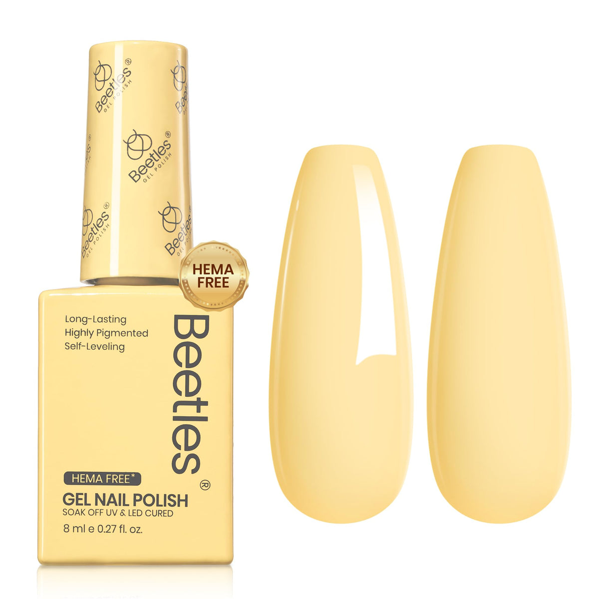 Beetles Butter Time yellow gel polish bottle shows pastel yellow shade, perfect for quick at-home manicures