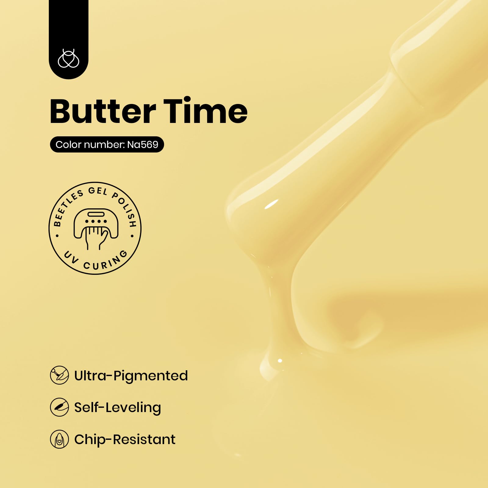 Beetles Butter Time gel polish on nails demonstrates smooth cream finish