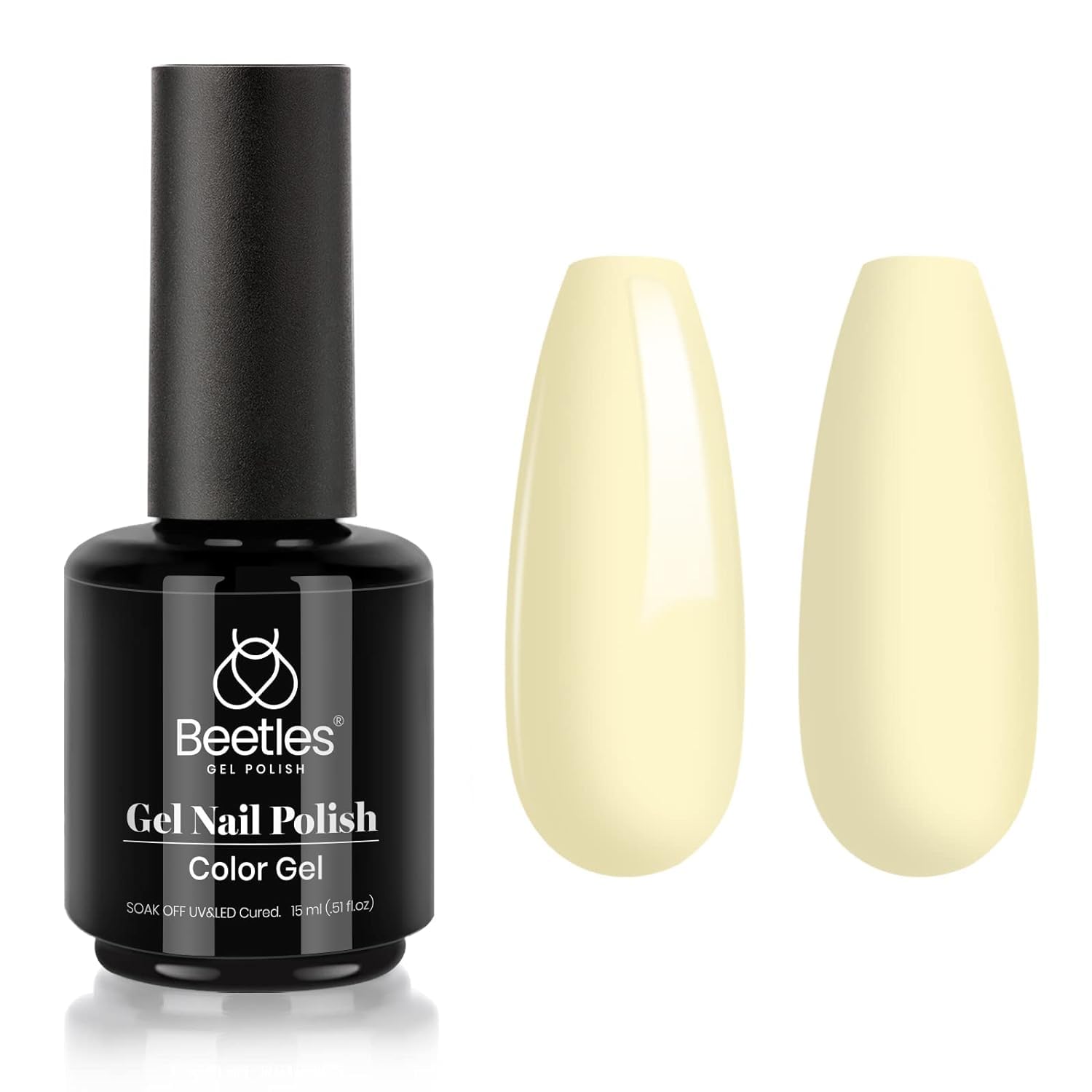Beetles Yellow Gel Polish Lemon Cheese bottle showing vibrant pastel spring shade
