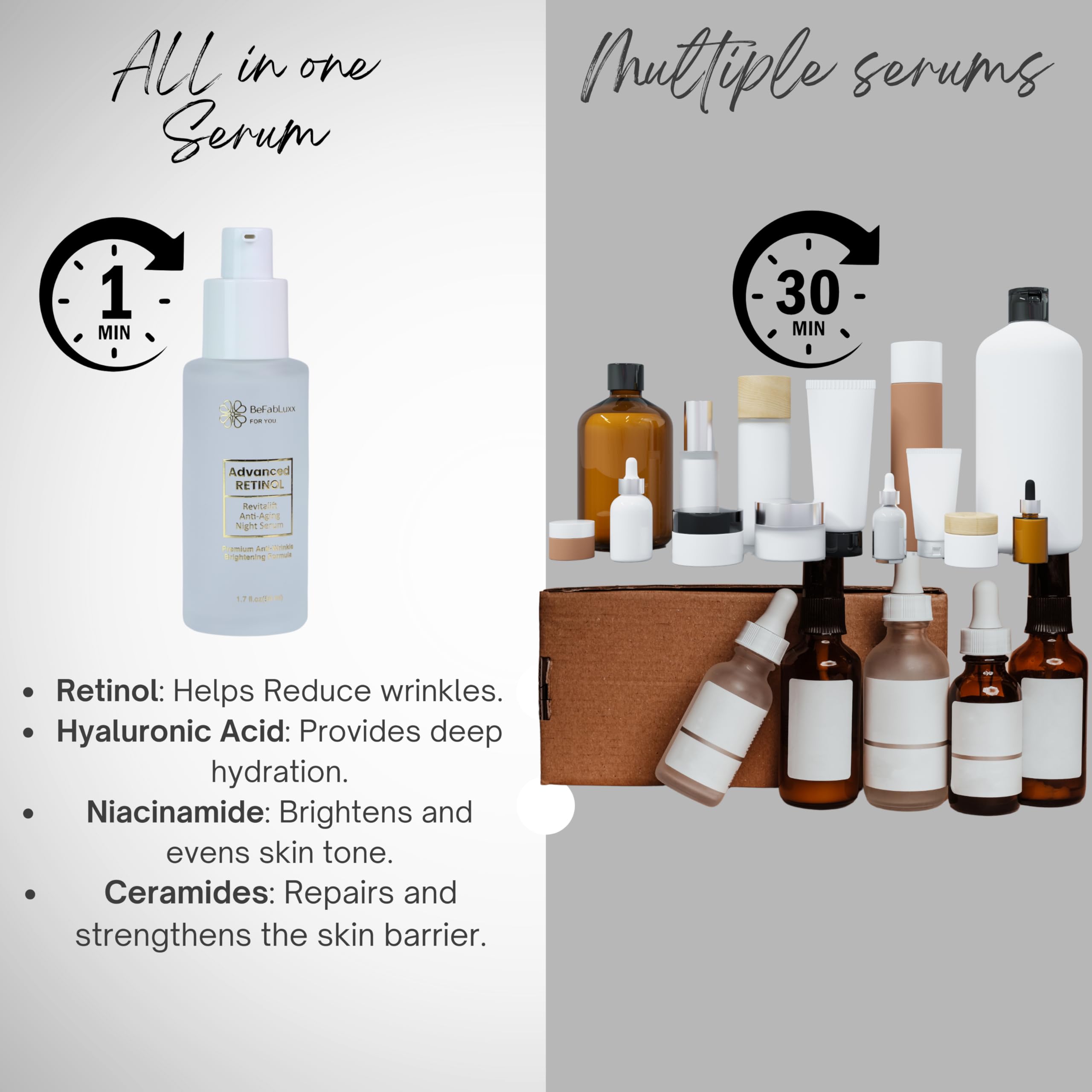 BeFabLuxx Serum texture closeup showing a lightweight, fast-absorbing formula