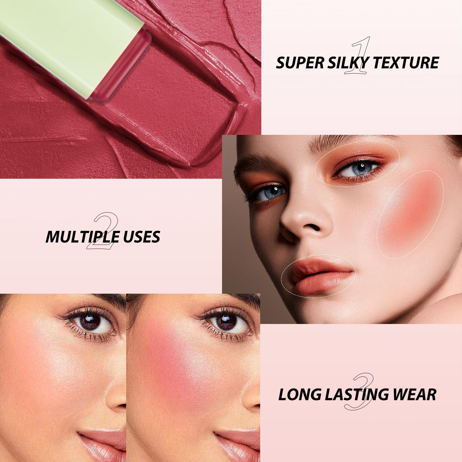 BEFIVECOK Blush Stick long-wear finish remains color on the skin