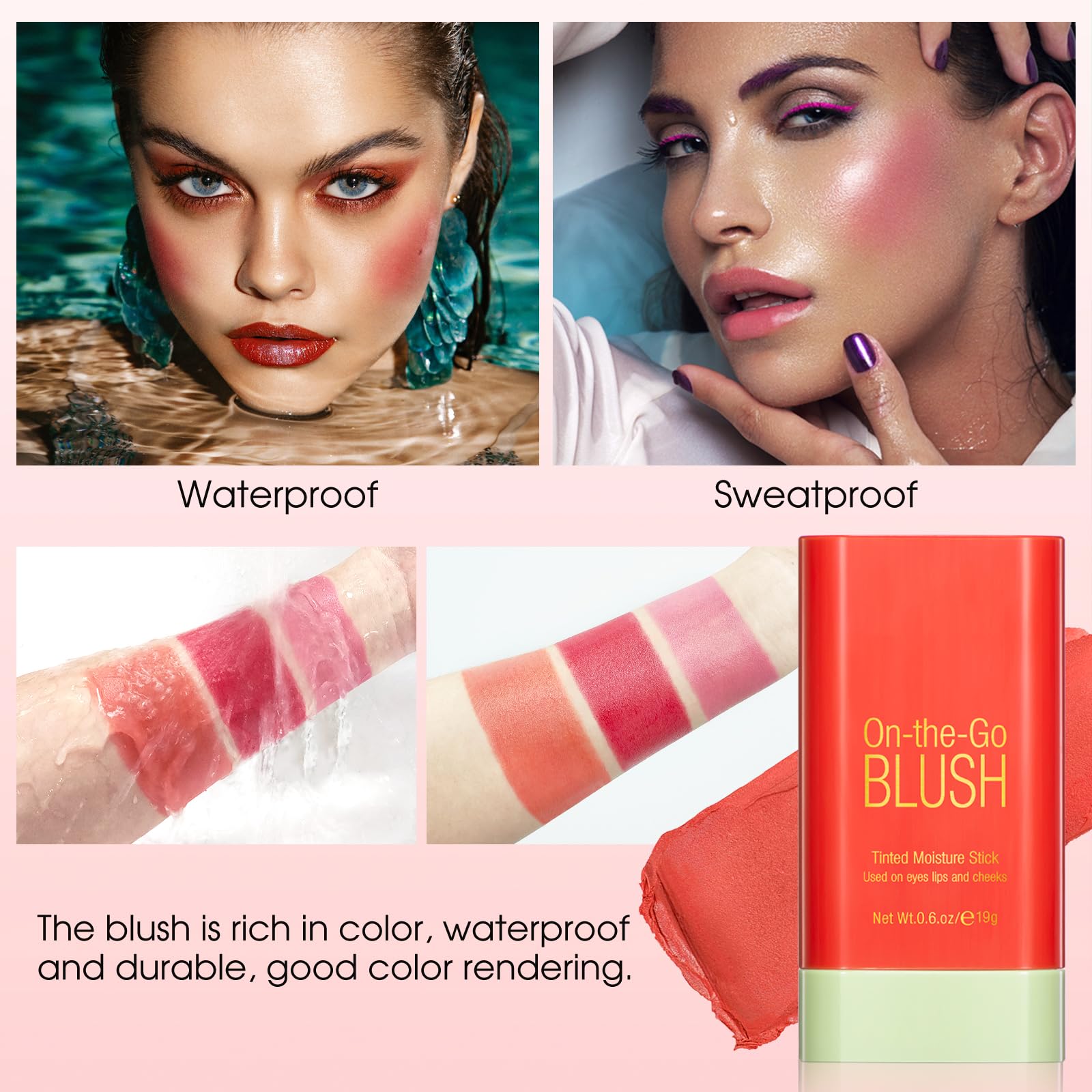 BEFIVECOK Blush Stick on cheek delivers natural-looking flush