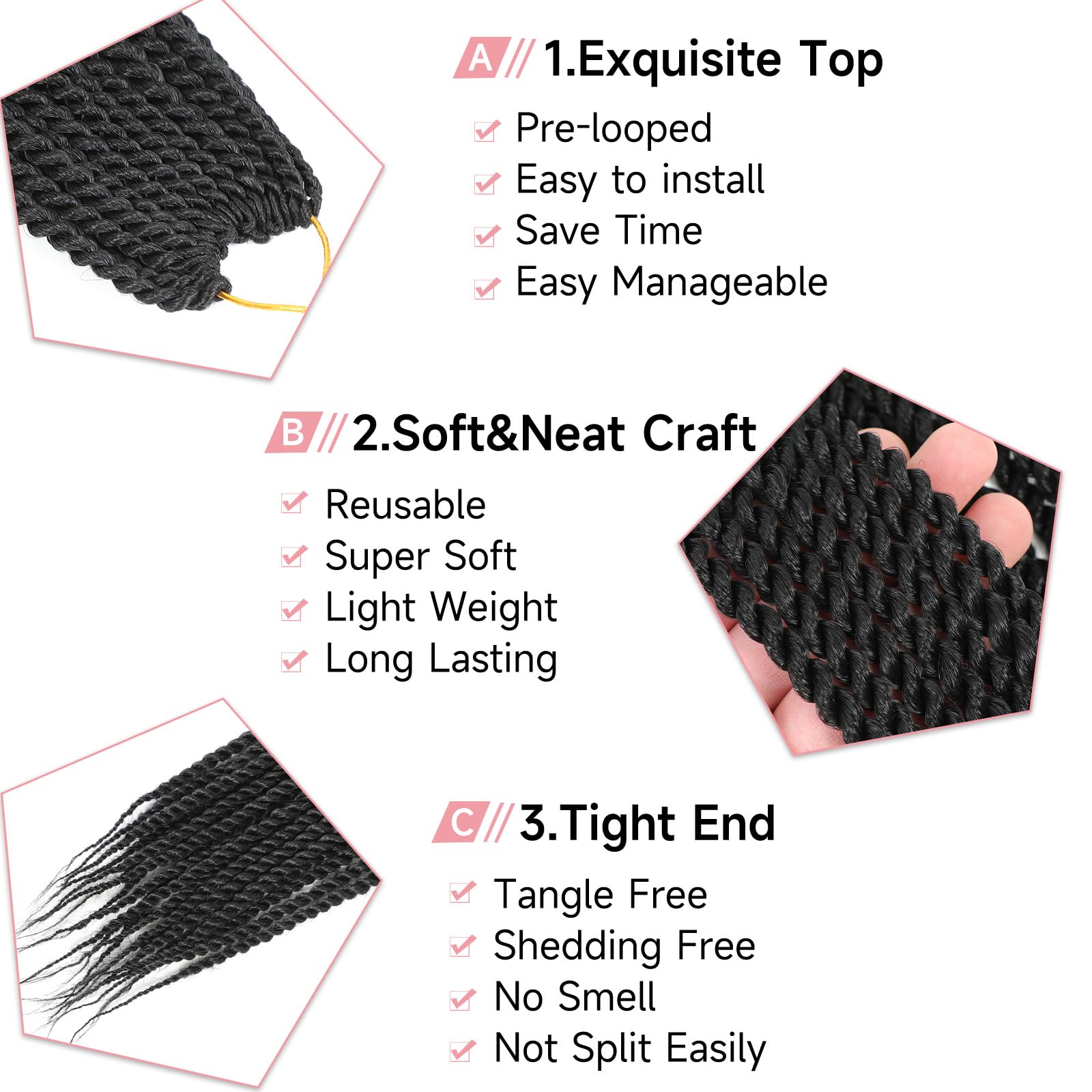 Befunny Senegalese Twist Crochet Hair 18in natural-look; blends with natural hair.