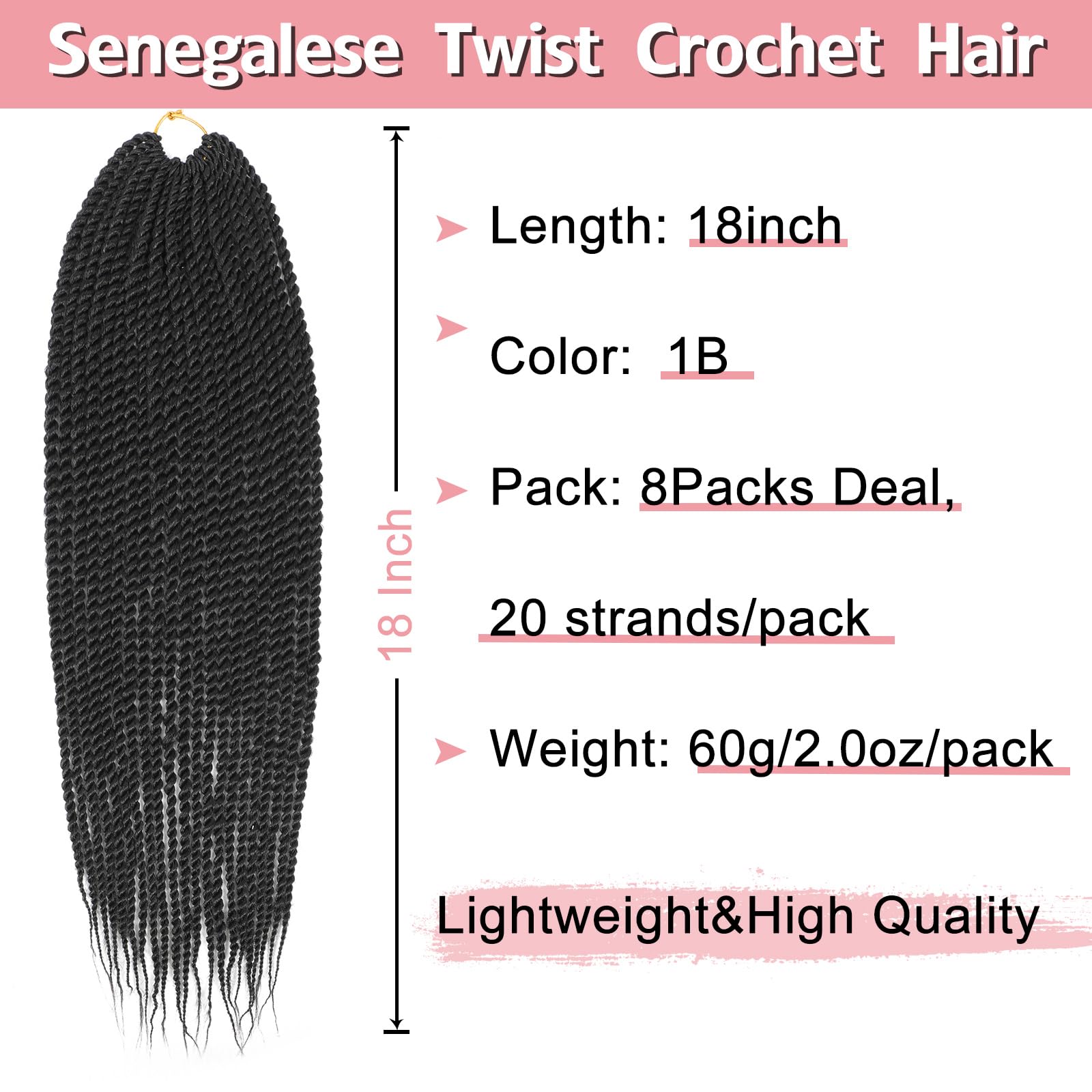 Befunny Senegalese Twist Crochet Hair 18in prelooped; faster install for beginners.